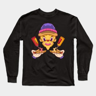 Pizza Man in 70s Character Style Long Sleeve T-Shirt